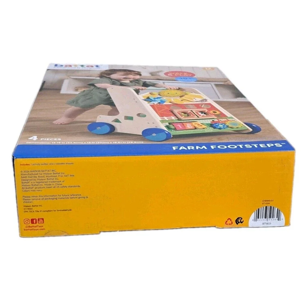 Battat Wooden Walk & Play Activity Walker For Toddlers New In Original Box